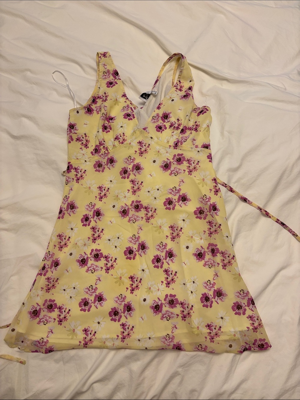 Princess Polly Yellow Floral Mini Dress with Pink flowers